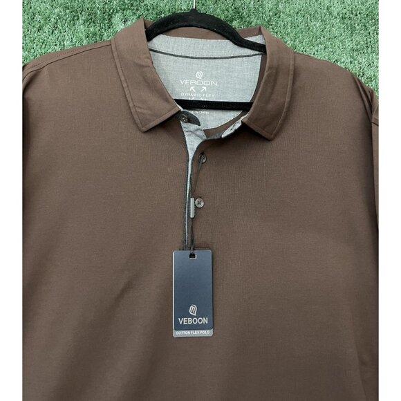 NWT VEBOON Men's Polo Shirt Long Sleeve Cotton Flex Brown Button 1/4 Size 3XL - Picture 4 of 14